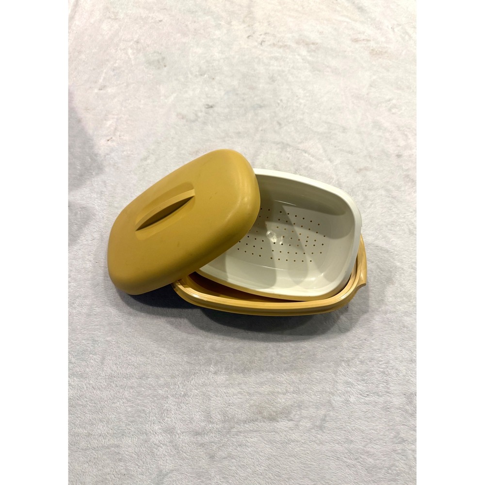 Tupperware Vintage Vegetable Steamer Server Harvest Gold 3 Piece Set 1273 1274